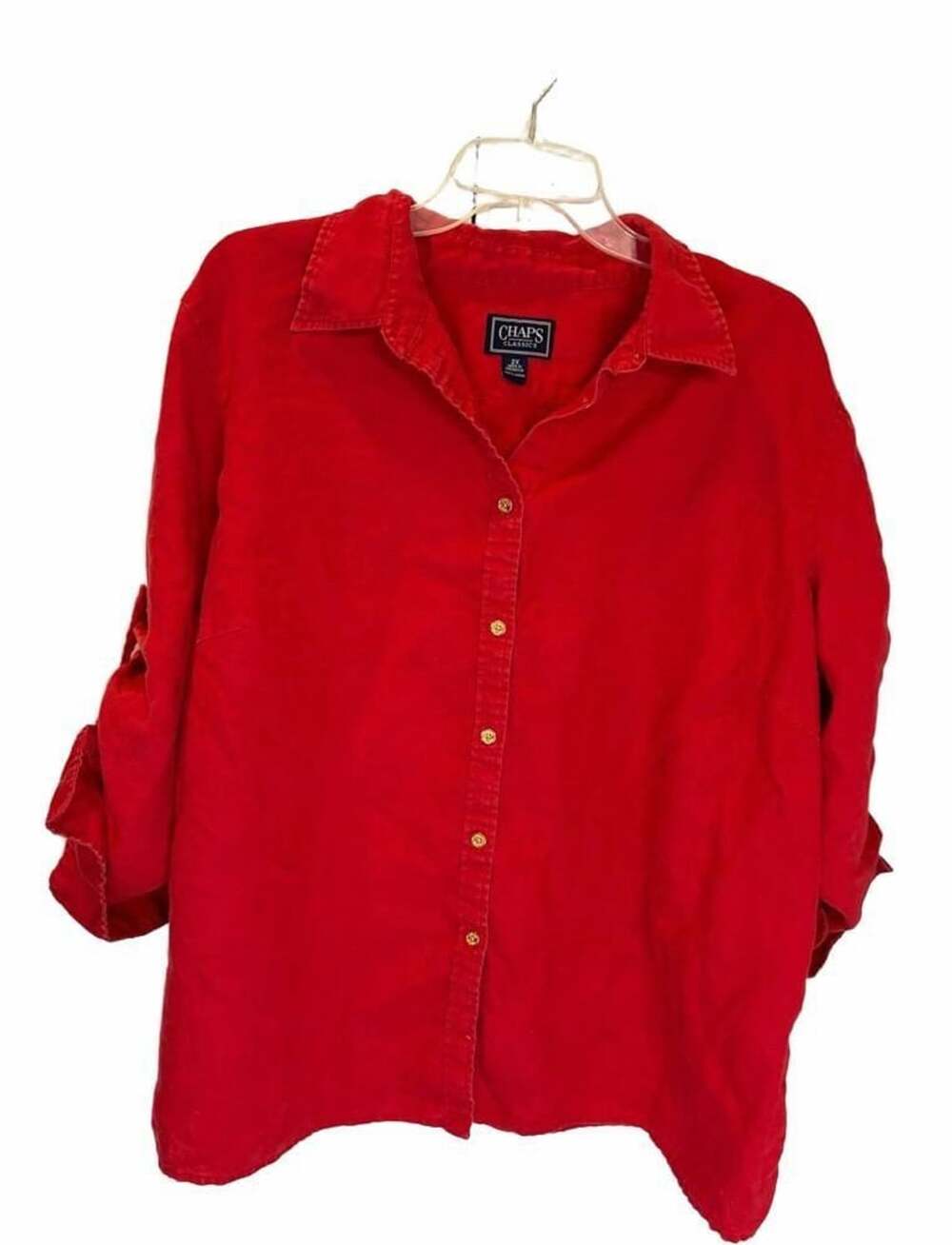 Chaps Classics Button Down Shirt Size 2X Red 100% Linen Staple Timeless